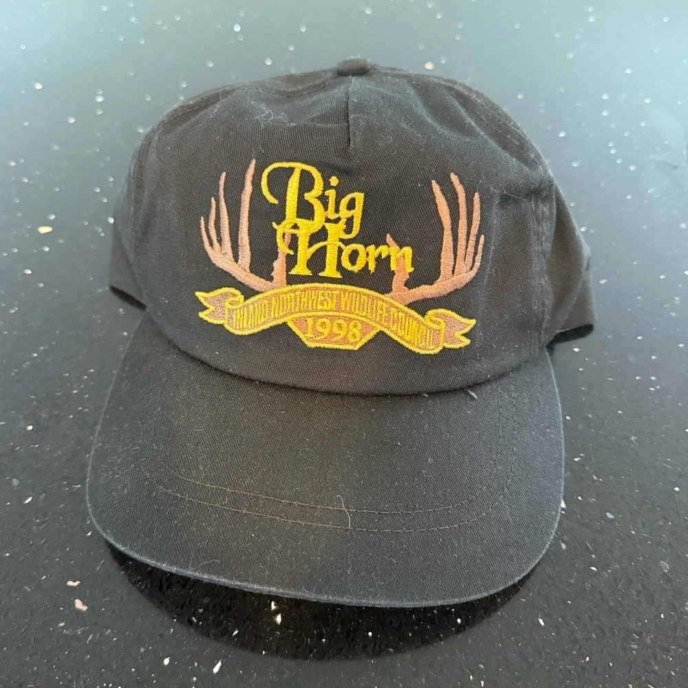 Black Big Horn Cap with Yellow Embroidery